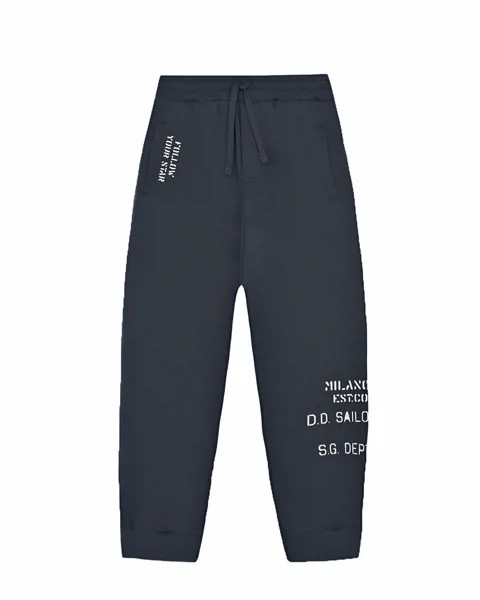 Синие спортивные брюки с белым текстовым принтом Dolce&Gabbana детские