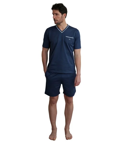 Мужская короткая пижама из шотландской пряжи с полосатым принтом ZD, темно-синий