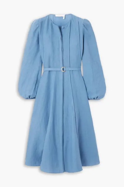 Льняное платье миди с поясом Chloé, светло-синий