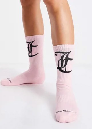 Розовые носки до щиколотки в рубчик с логотипом Juicy Couture-Розовый цвет