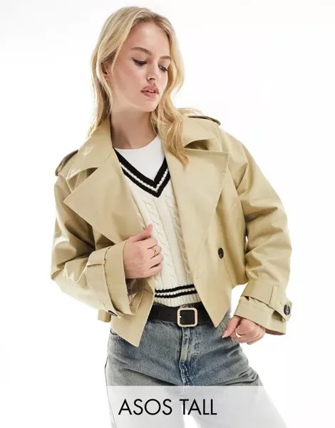 Бежевый укороченный тренч ASOS DESIGN Tall