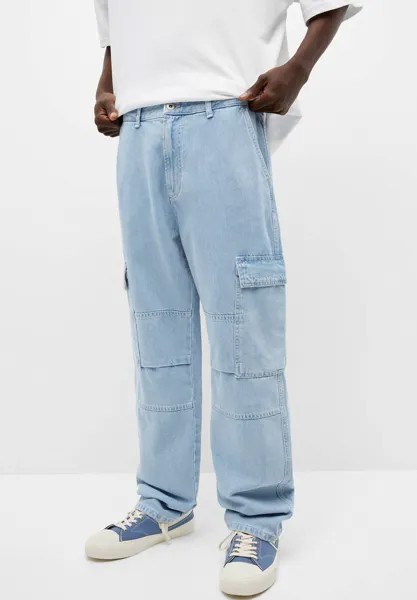 Джинсы-сигареты Color Block Со Швами PULL&BEAR, цвет stone blue denim