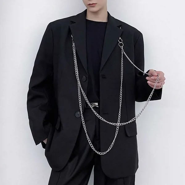 Костюм пиджак мужской с железной цепочкой, повседневная нарядная куртка, уличная одежда, модный костюм в стиле сафари для моделирования