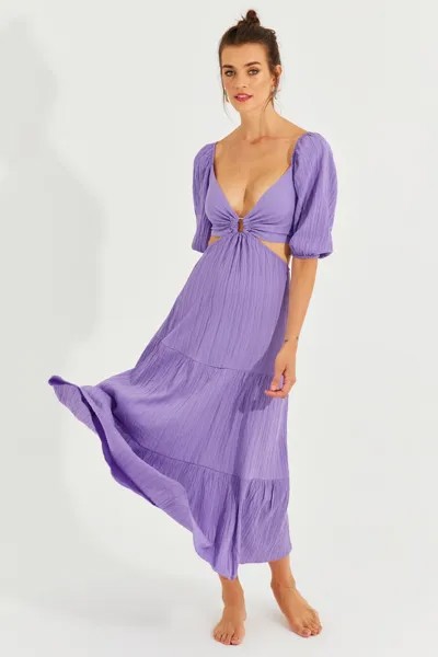 Женское сиреневое платье макси с открытой спиной и глубоким вырезом Cool & Sexy, фиолетовый