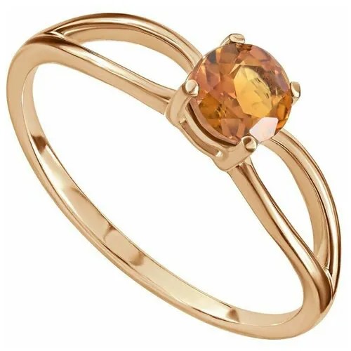 Серебряное кольцо с натуральным цитрином (мадейра) - коллекция Мона / Розовое золото (размер 22,5)