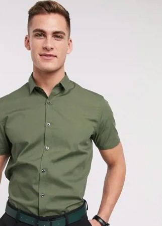 Рубашка цвета хаки из поплина с короткими рукавами New look-Зеленый цвет