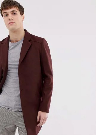 Бордовое приталенное шерстяное пальто Tom Tailor-Коричневый