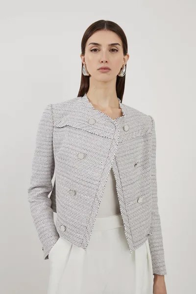 Двубортный пиджак без воротника букле строгого кроя Karen Millen, мультиколор