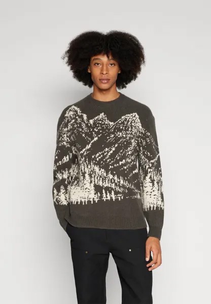 Свитер FUZZY PERFECT SCENIC CREW SWEATER Abercrombie & Fitch, оливковый сценический