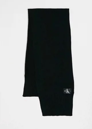 Черный вязаный шарф с логотипом Calvin Klein Jeans-Черный цвет