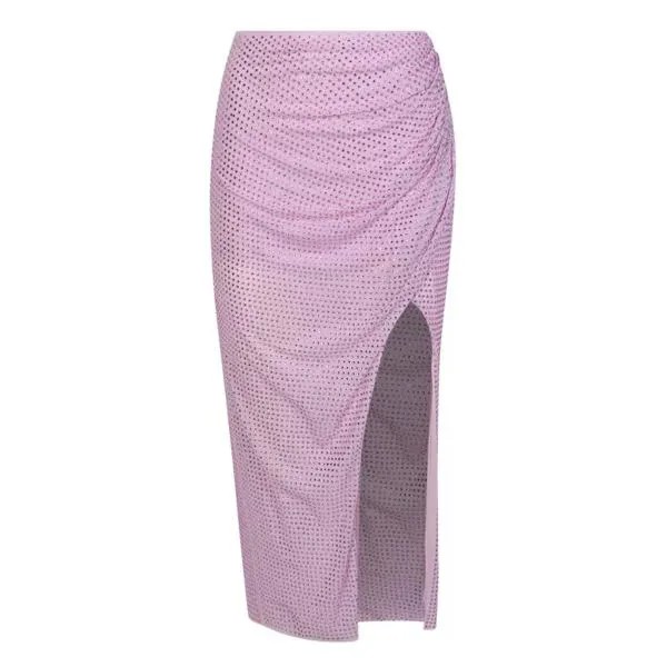 Юбка rhinestone wrap midi lilac skirt Self Portrait, фиолетовый