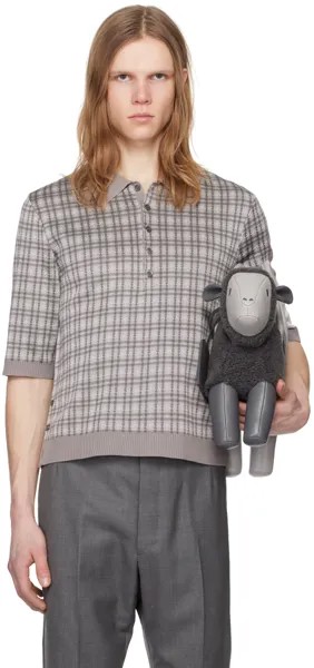 Серая рубашка-поло с четырьмя полосками Thom Browne, цвет Light grey
