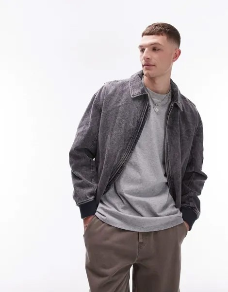 Topman — бомбер из стираного твила черного цвета