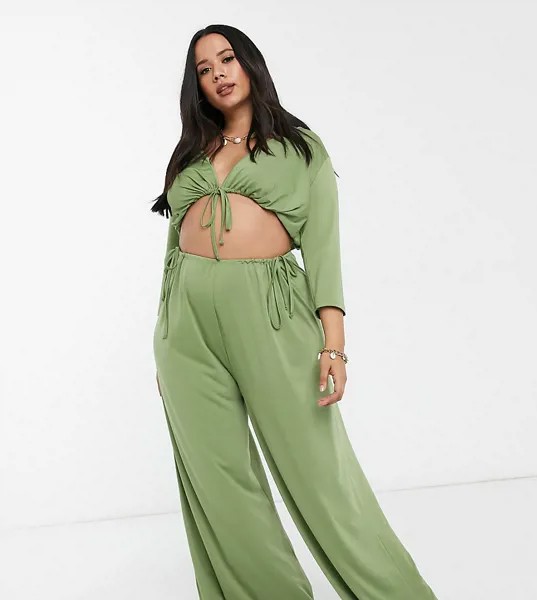 Пляжный кроп-топ от комплекта цвета хаки с завязкой ASOS DESIGN curve-Зеленый цвет