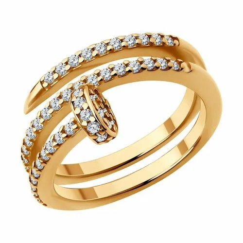 Кольцо Diamant, серебро, 925 проба, золочение, фианит, размер 20