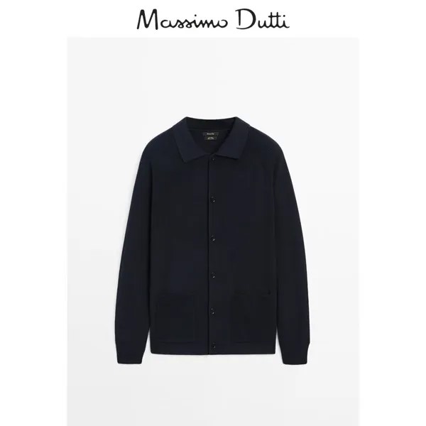 Свитер мужской Massimo Dutti с лацканами, темно - синий