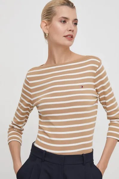 Лонгслив из хлопка Tommy Hilfiger, коричневый