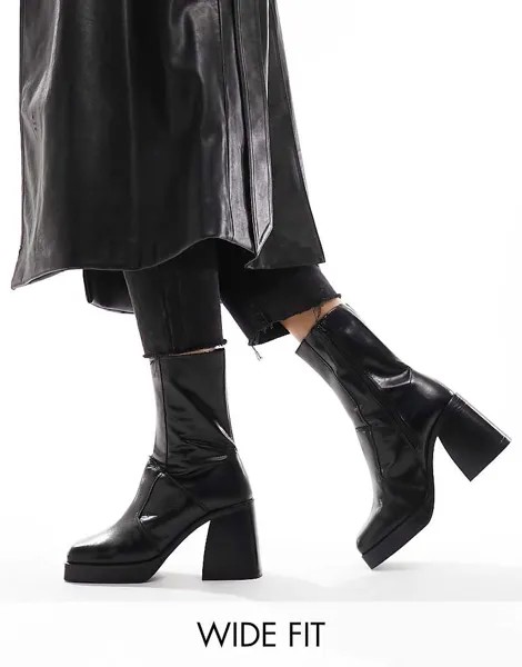 ASOS DESIGN Wide Fit – Rover – Черные кожаные ботильоны на высоком каблуке