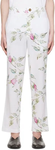 Белые брюки с цветочным принтом Harago