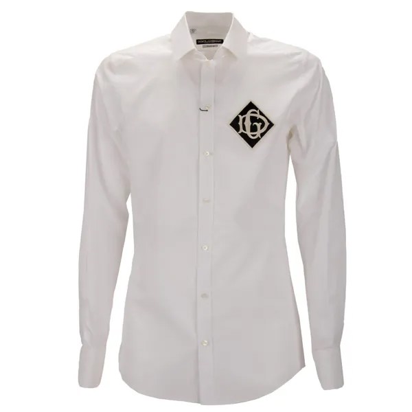 DOLCE - GABBANA GOLD Хлопковая рубашка с нашивкой-логотипом DG Белый Черный 12556