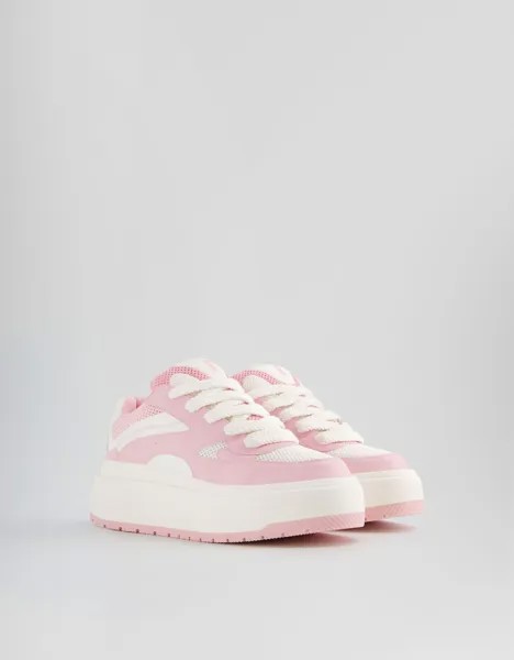 Кроссовки на платформе в стиле skater Bershka, розовый