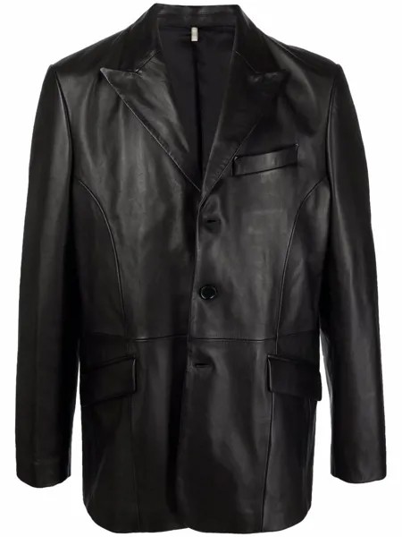 Sunflower peak-lapels leather coat