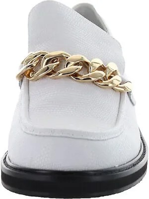 Женские кожаные лоферы на каблуке без шнуровки AQUA White Lizard Chain Lena Block Heel 5