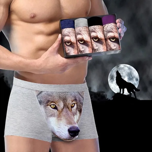 1 кусок хлопка волк нижнее белье мужской бокс мультфильм 3D нижнее белье пенис сумка смешные боксерские шорты большие L-3xlu выпуклые удобные мягкие шорты мужские