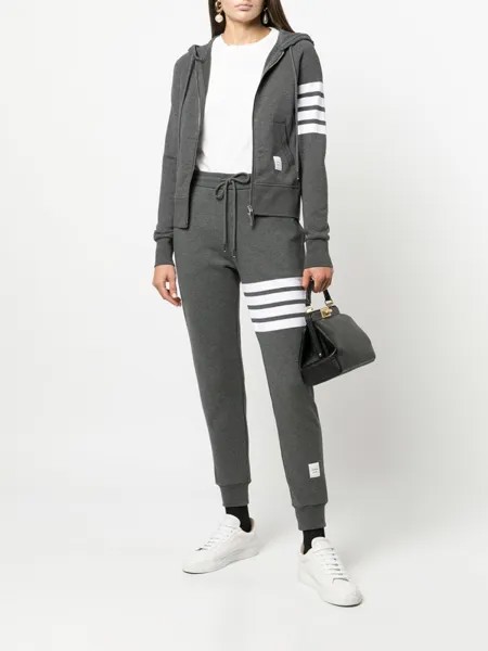 Худи на молнии с полосками 4-Bar Thom Browne, серый