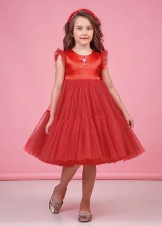 Платье нарядное красное для девочек с многослойной юбкой 