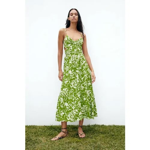 Сарафан Zara, размер XS, бежевый, зеленый