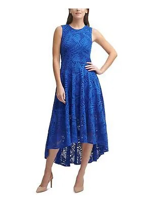 CALVIN KLEIN Женское синее коктейльное макси-платье без рукавов с круглым вырезом Hi-Lo 6