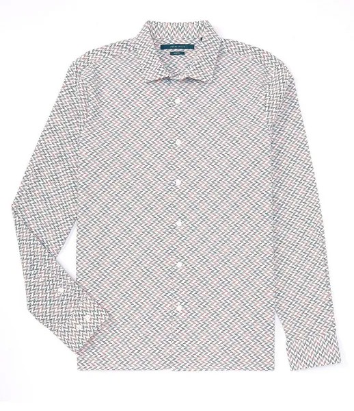 Рубашка из эластичной ткани с длинными рукавами и принтом Perry Ellis, синий