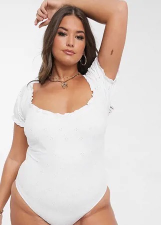 Белый слитный купальник с вышивкой ришелье ASOS DESIGN Сurve