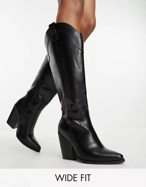 Черные ковбойские сапоги до колена ASOS Wide Fit Claudia с широкой посадкой