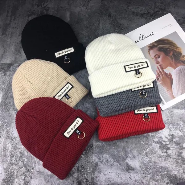 Новые повседневные зимние шляпы для женщин Как вы делаете Mark Fashion Solid Warm Knitted Hat Girls Beanie Hat