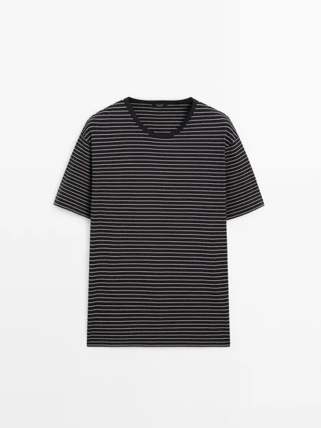 Полосатая футболка из 100 % хлопка средней плотности Massimo Dutti, синий