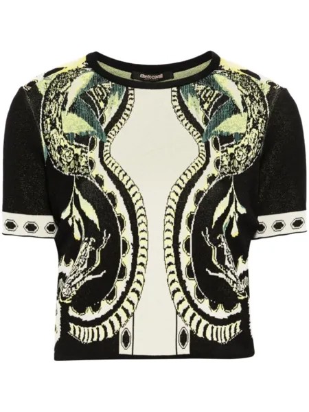 Жаккардовый укороченный топ с принтом Lemon Roberto Cavalli, черный
