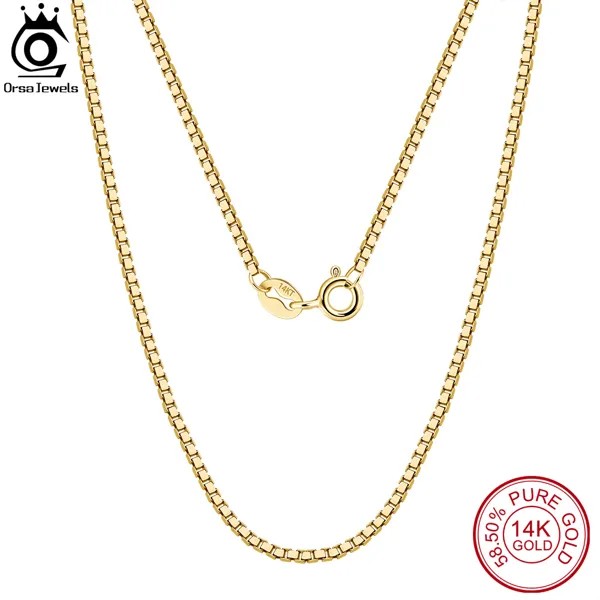Цепочка ORSA JEWELS из настоящего золота 14 к, 0,6/0,8/1,0 мм, ожерелье для женщин, Шейная цепочка из искусственного розового золота, ювелирные изделия GC05