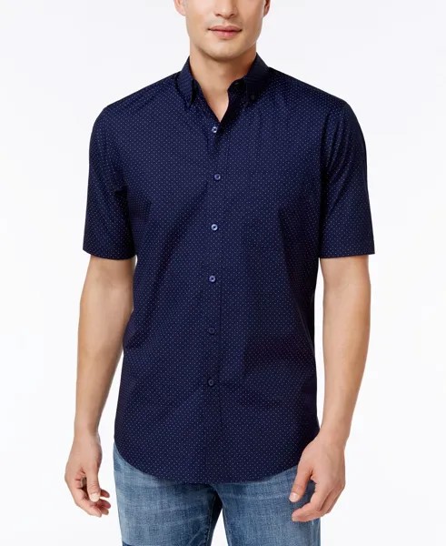 Мужская рубашка из стрейч-хлопка с принтом в мелкий горошек, созданная для macy's Club Room, темно-синий