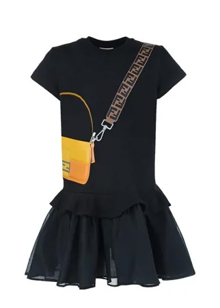 Черное платье с пышной юбкой Fendi детское