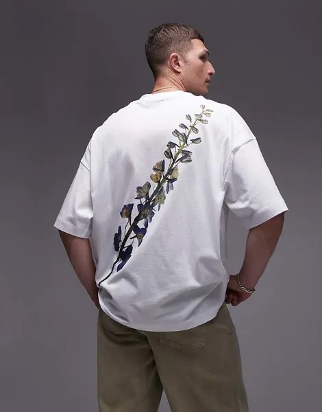 Футболка Topman белого цвета экстремально большого кроя с цветочным принтом в прессованном виде спереди и сзади