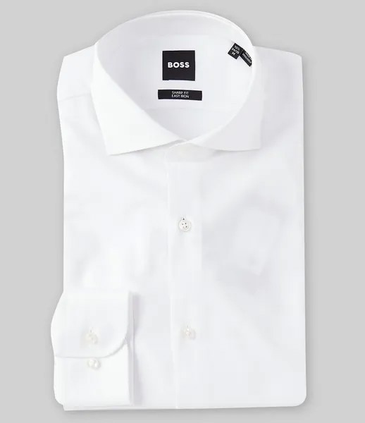 Однотонная классическая рубашка с раздвинутым воротником Hugo Boss Easy Iron Sharp Fit, белый