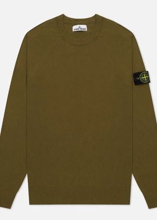 Мужской свитер Stone Island Crew Neck Light Raw Cotton, цвет оливковый, размер S