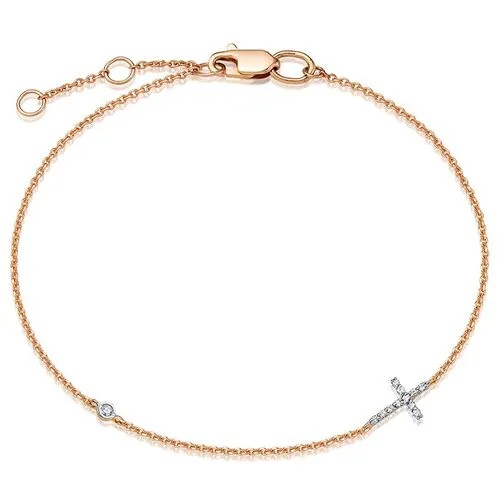 Браслет-цепочка Vesna jewelry, красное золото, 585 проба, родирование, бриллиант, длина 18.5 см.