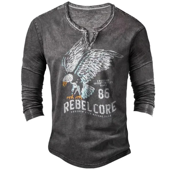 Мужская удобная мягкая футболка Henley с длинными рукавами в стиле ретро Eagle