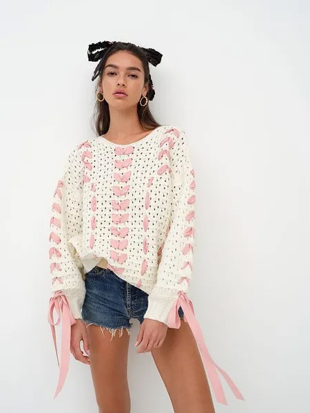 Свитер For Love & Lemons Laurel Oversized, белый/розовый
