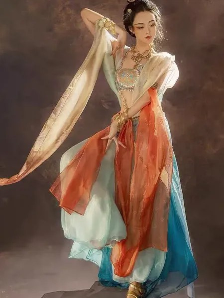 Большой размер фестиваль Арабская принцесса косплей костюмы Женское индийское танцевальное платье Hanfu синий комплект искусственная одежд...