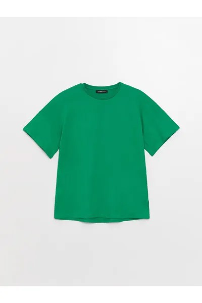 Простая женская футболка большого размера с круглым вырезом и короткими рукавами LC Waikiki, зеленый
