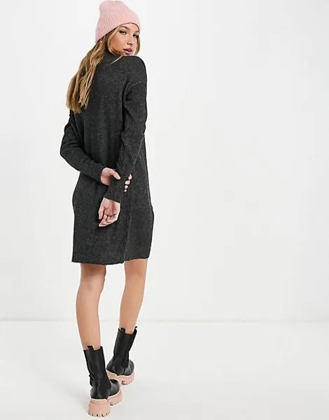 Черное меланжевое платье-джемпер с высоким воротником Vero Moda